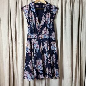 NWT French Connection Navy Floral Fit & Flare Dress Size 8 Career Cocktail